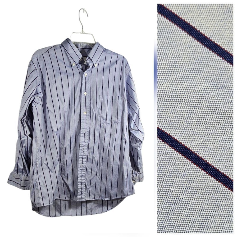 Van Heusen Men's 16.5 32/33 Blue Stripe Dress Shirt Long Sleeve Pinpoint Oxford
